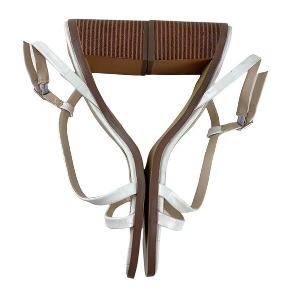 H by Halston Vegan Leather White Croc Embossed Contemporary Minimalist Block Hee - Picture 8 of 9